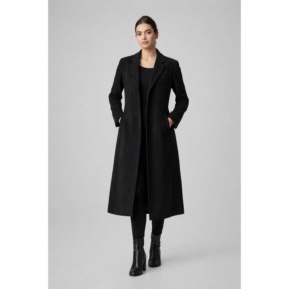 French Connection Black Wool Blend Size Large Longline‎ Winter Jacket Peakey